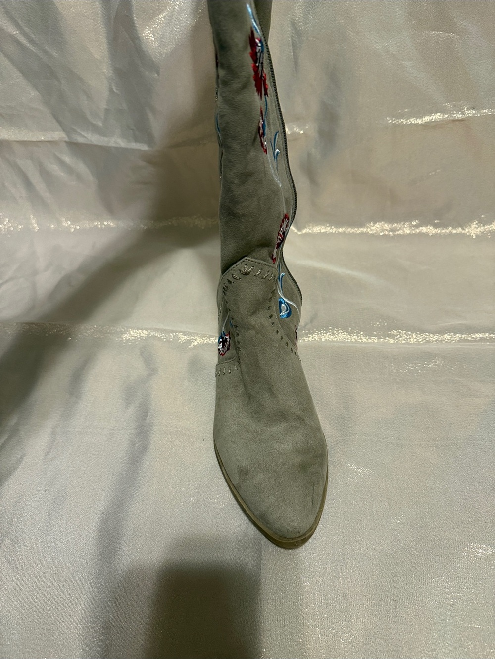 Women's Taupe Embroidered Knee-High Boots - Unbranded - Picture 2 of 6